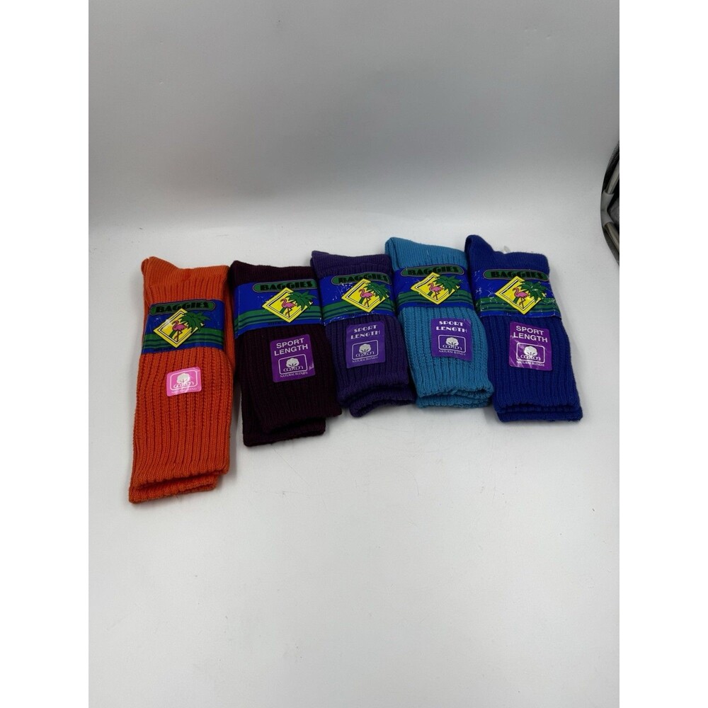 Lot of 5 Vintage BAGGIES Boot Socks Fits Size 10-13 Orange, Purple, Blue